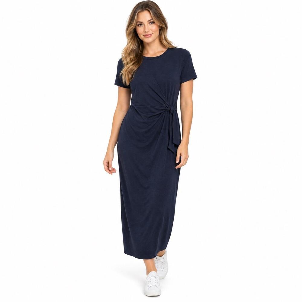 Nicole Miller New York Dress Womens XS Blue Short Sleeve Tie Waist Maxi T Shirt